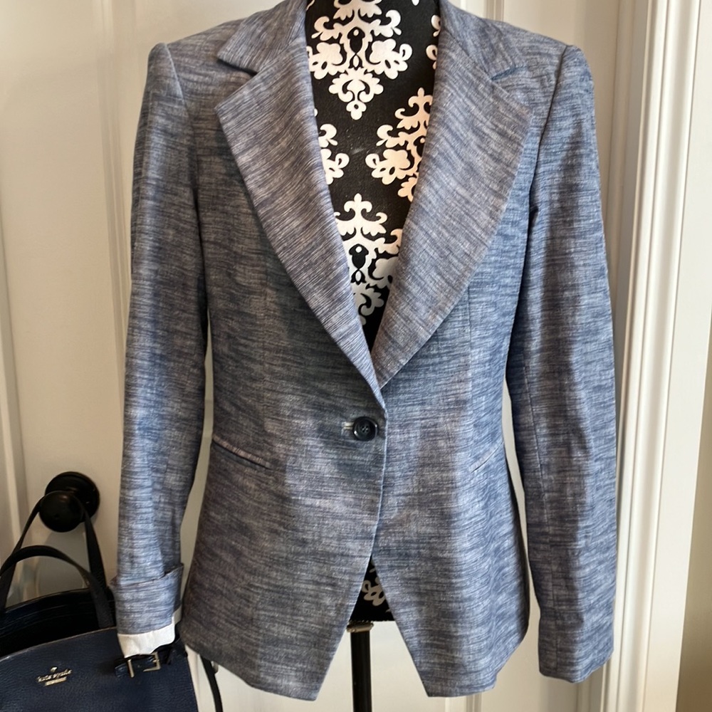 Fabulous navy with white lines Anthropologie Cartonnier cotton/spandex jacket - Picture 2 of 15